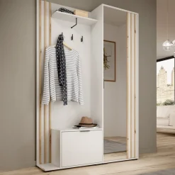 Garderoby|Zestawy Mebli Do Przedpokoju>PIASKI Biała garderoba z lustrem do przedpokoju 130 cm NAVE biały