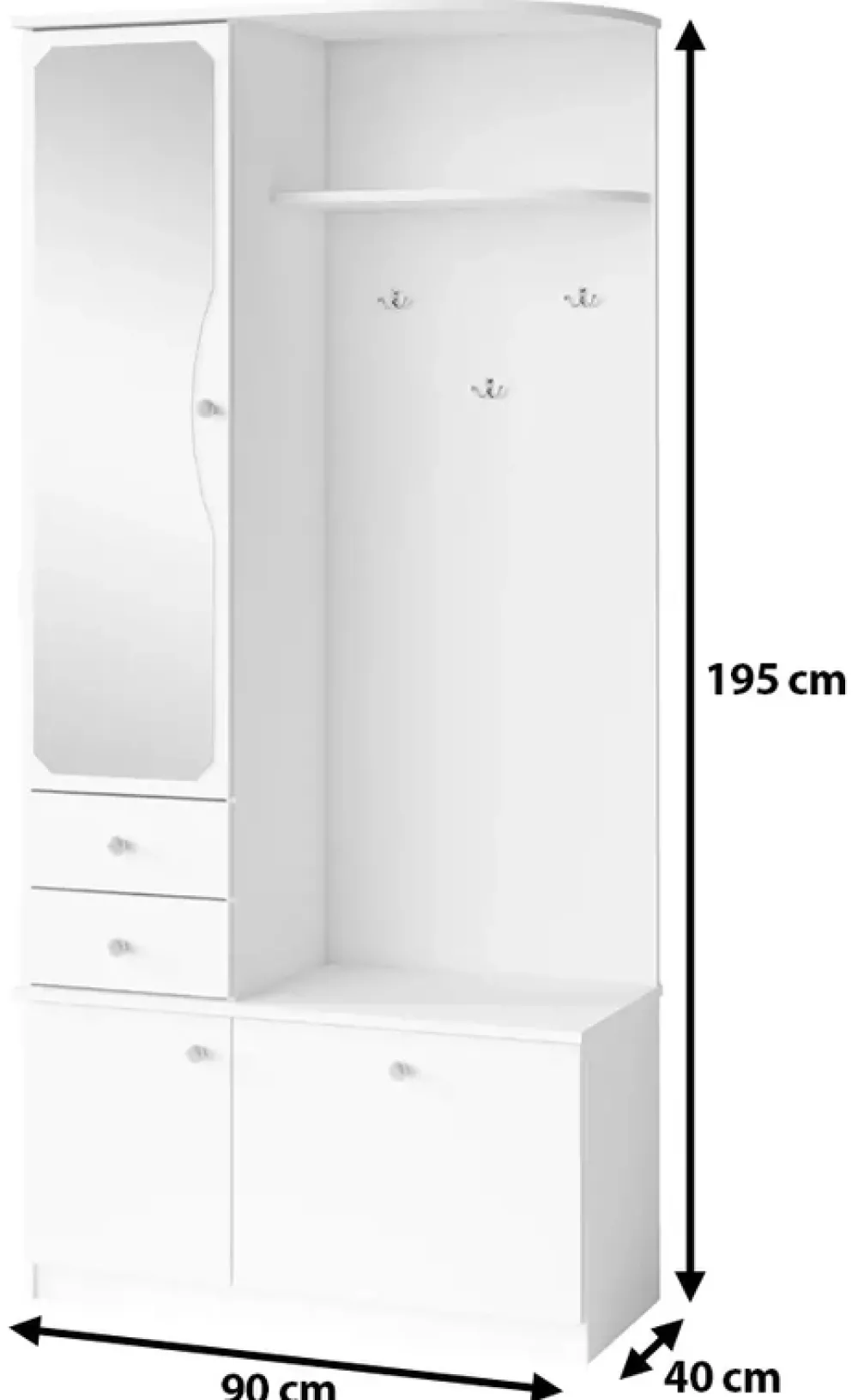 Garderoby|Zestawy Mebli Do Przedpokoju>MARIDEX Biała garderoba z lustrem i wieszakiem 90 cm CARTES