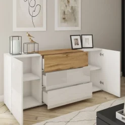 Zestawy Mebli Do Salonu|Komody>BRATEX Biała komoda 150 cm do salonu z szufladami BRAVIN