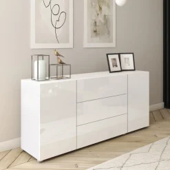 Komody|Zestawy Mebli Do Salonu>BRATEX Biała komoda 150 cm do salonu z szufladami BRAVIN