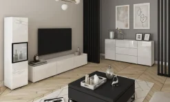 Komody|Zestawy Mebli Do Salonu></noscript>BRATEX Biała komoda 150 cm do salonu z szufladami BRAVIN