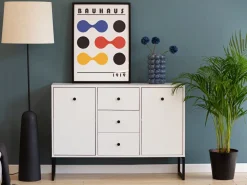 Komody>INTER MEBLE Biała komoda 115 cm do salonu z szufladami i drzwiczkami LAMORI biały