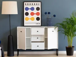 Komody></noscript>INTER MEBLE Biała komoda 115 cm do salonu z szufladami i drzwiczkami LAMORI biały