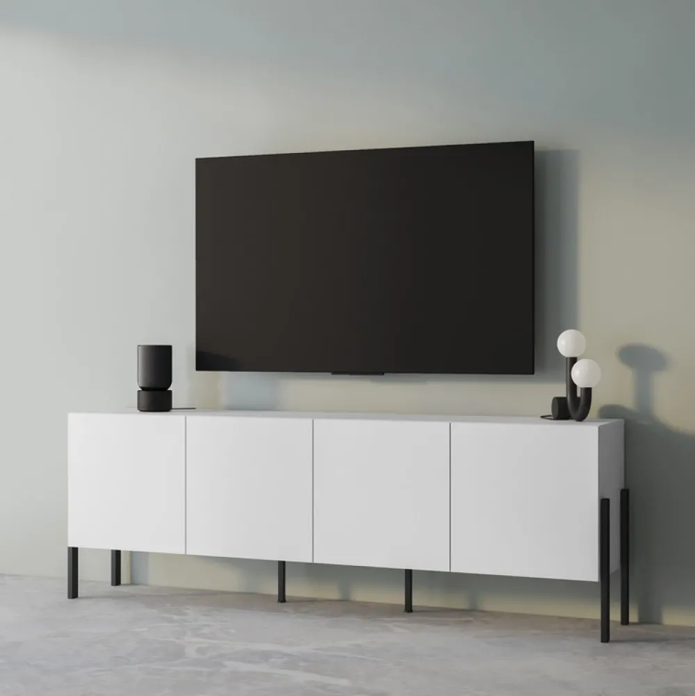 Zestawy Mebli Do Salonu|Komody>Helvetia Biała komoda do salonu 204 cm czterodrzwiowa z półkami biały