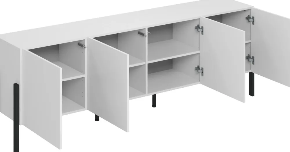 Zestawy Mebli Do Salonu|Komody>Helvetia Biała komoda do salonu 204 cm czterodrzwiowa z półkami biały