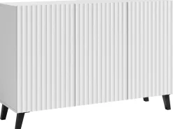 Zestawy Mebli Do Salonu|Komody>BRATEX Biała komoda do salonu z ryflowanymi frontami 120 cm PUNES cichy domyk biały