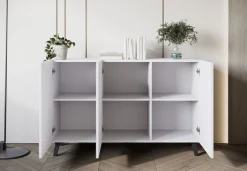 Zestawy Mebli Do Salonu|Komody>BRATEX Biała komoda do salonu z ryflowanymi frontami 120 cm PUNES cichy domyk biały