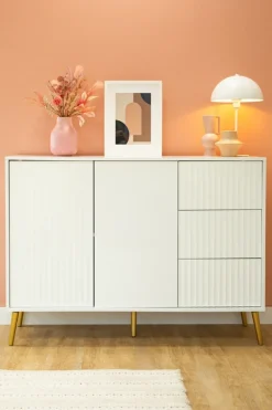 Zestawy Mebli Do Salonu|Komody>INTER MEBLE Biała komoda dwudrzwiowa 135 cm z szufladami do salonu BELLUNO biały