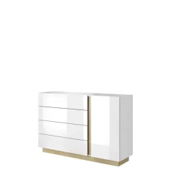 Zestawy Mebli Do Salonu|Komody>LASKI Biała komoda na wysoki połysk LINDA