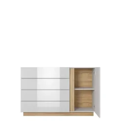 Zestawy Mebli Do Salonu|Komody>LASKI Biała komoda na wysoki połysk LINDA