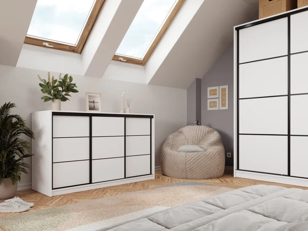 Komody>BROMARKT Biała komoda przesuwna 160 cm z szufladami do sypialni LOFT biały