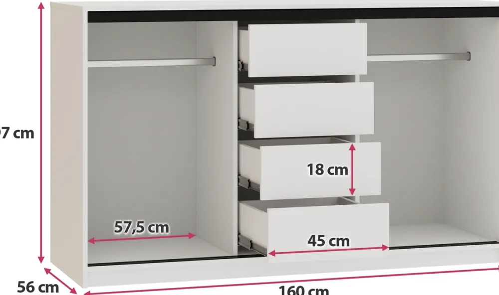 Komody>BROMARKT Biała komoda przesuwna 160 cm z szufladami do sypialni LOFT biały