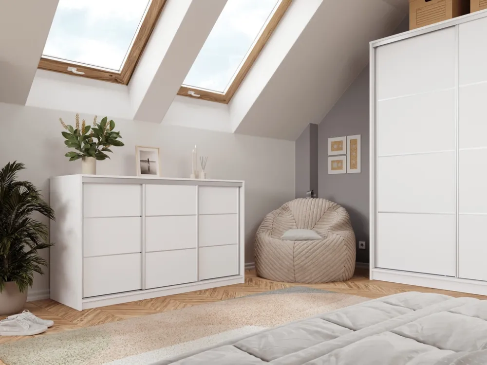 Komody>BROMARKT Biała komoda przesuwna 160 cm z szufladami i drążkami TOP biały