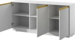 Zestawy Mebli Do Salonu|Komody>PIASKI Biała komoda trzydrzwiowa 154 cm RAVO ryflowany front biały