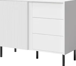 Zestawy Mebli Do Salonu|Komody>JUREK Biała komoda z szufladami i lamelami 100 cm MALEZJA biały