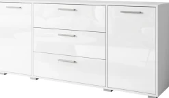 Komody>BRATEX Biała komoda z szufladami do salonu 150 cm BUENO połysk biały