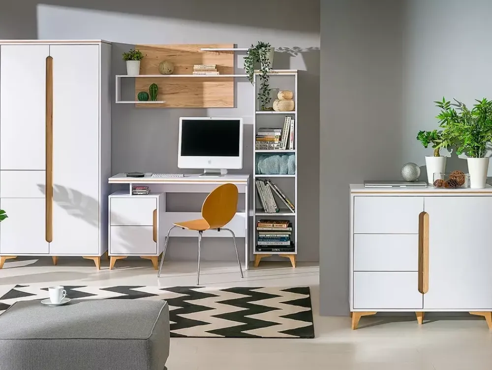 Zestawy Mebli Do Salonu|Komody>DOLMAR Biała komoda z szufladami do salonu 150 cm GUSTO