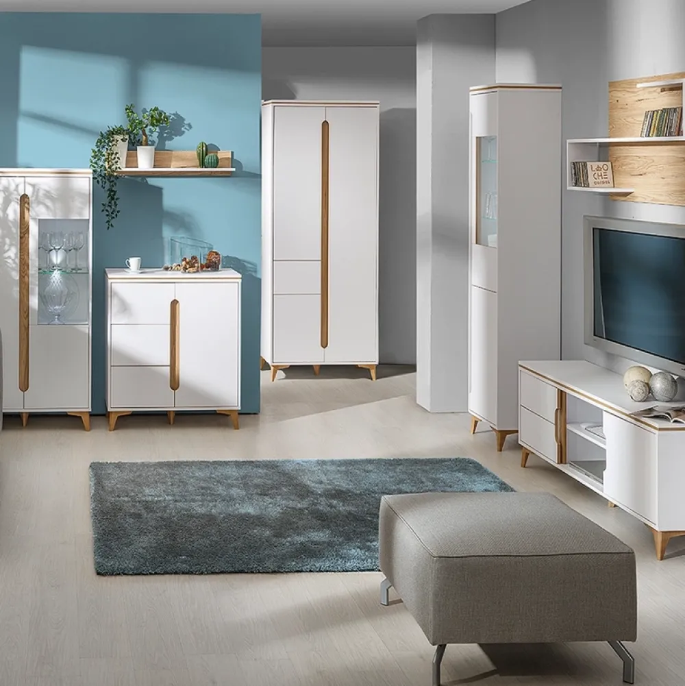 Zestawy Mebli Do Salonu|Komody>DOLMAR Biała komoda z szufladami do salonu 150 cm GUSTO