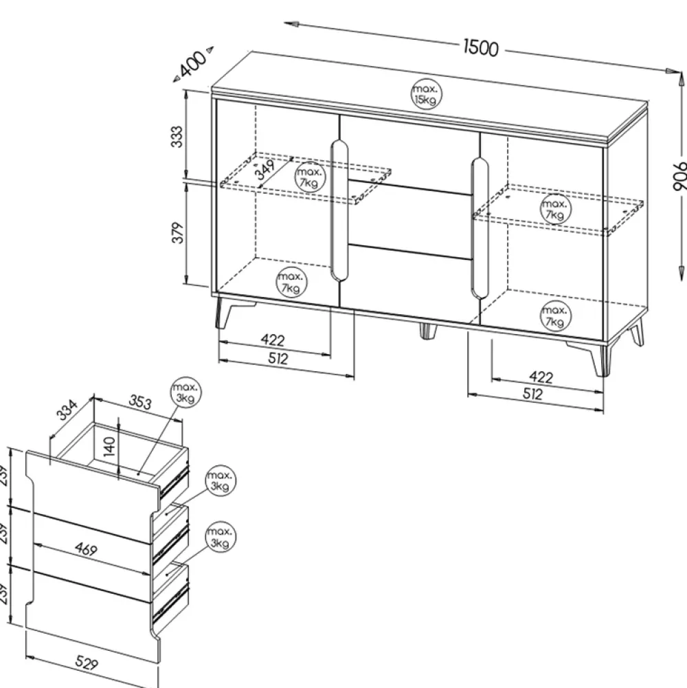 Zestawy Mebli Do Salonu|Komody>DOLMAR Biała komoda z szufladami do salonu 150 cm GUSTO