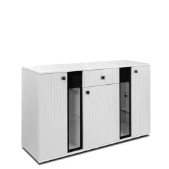 Komody>Lempert Biała komoda z witryną do salonu 140 cm szuflada KUBA biały