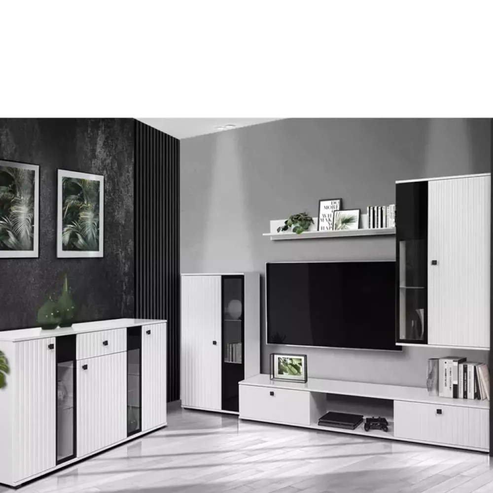 Komody>Lempert Biała komoda z witryną do salonu 140 cm szuflada KUBA biały