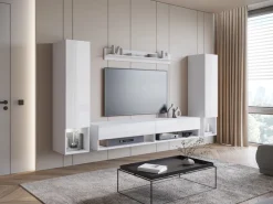 Meblościanki>BRATEX Biała meblościanka do salonu z szafką RTV MADERA połysk biały