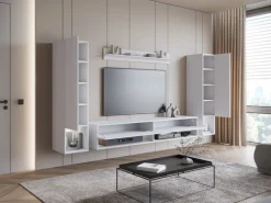 Meblościanki>BRATEX Biała meblościanka do salonu z szafką RTV MADERA połysk biały