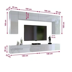 Zestawy Mebli Do Salonu|Meblościanki>BROMARKT Biała meblościanka do salonu 280 cm PREMIUM biały