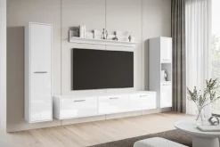 Meblościanki>BRATEX Biała meblościanka do salonu z szafką RTV BUENO połysk biały