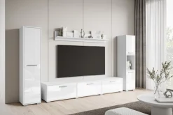 Meblościanki></noscript>BRATEX Biała meblościanka do salonu z szafką RTV BUENO połysk biały