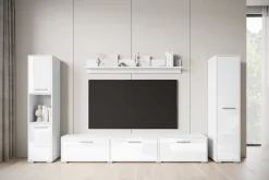 Meblościanki></noscript>BRATEX Biała meblościanka do salonu z szafką RTV BUENO połysk biały