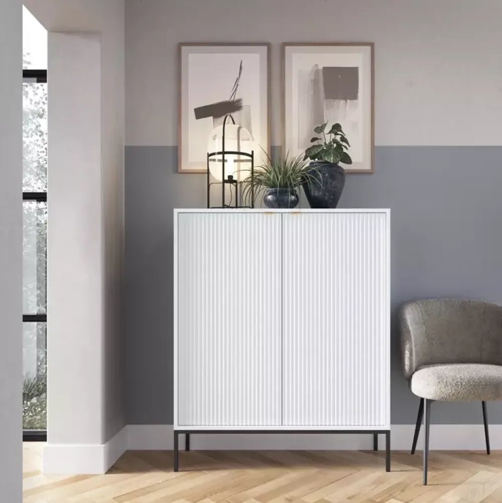 Zestawy Mebli Do Salonu|Meblościanki>PIASKI Biała meblościanka z komodą do salonu AVANTI biały