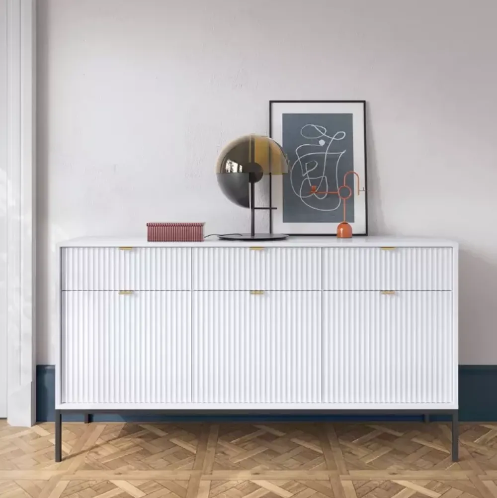 Zestawy Mebli Do Salonu|Meblościanki>PIASKI Biała meblościanka z komodą do salonu AVANTI biały