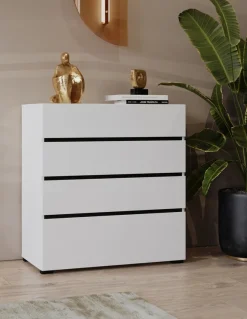 Zestawy Mebli Do Sypialni|Komody></noscript>Helvetia Biała nowoczesna komoda z szufladami 80 cm CROSS biały