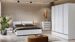 Zestawy Mebli Do Sypialni|Komody></noscript>Helvetia Biała nowoczesna komoda z szufladami 80 cm CROSS biały