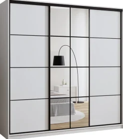 Szafy Trzydrzwiowe|Szafy Do Przedpokoju>BROMARKT Biała nowoczesna szafa przesuwna z lustrem i półkami 200 cm EDGE biały