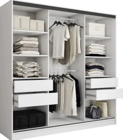 Szafy Trzydrzwiowe|Szafy Do Przedpokoju>BROMARKT Biała nowoczesna szafa przesuwna z lustrem i półkami 200 cm EDGE biały