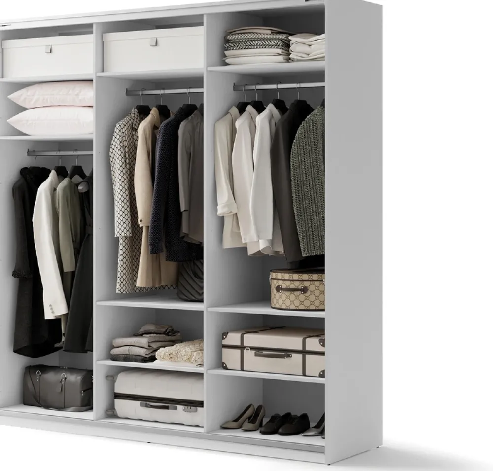 Zestawy Mebli Do Przedpokoju|Szafy Trzydrzwiowe>lenart. Biała nowoczesna szafa przesuwna z lustrem 220 cm z półkami MAXI