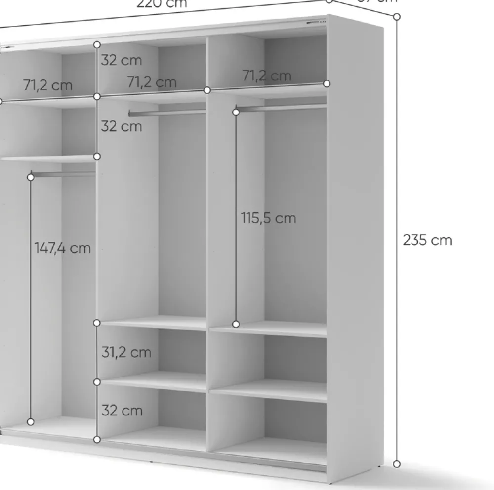 Zestawy Mebli Do Przedpokoju|Szafy Trzydrzwiowe>lenart. Biała nowoczesna szafa przesuwna z lustrem 220 cm z półkami MAXI