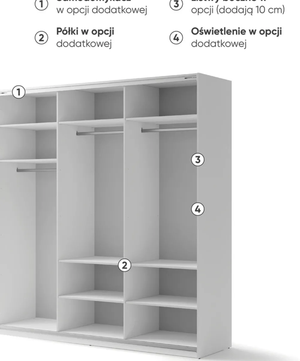 Zestawy Mebli Do Przedpokoju|Szafy Trzydrzwiowe>lenart. Biała nowoczesna szafa przesuwna z lustrem 220 cm z półkami MAXI