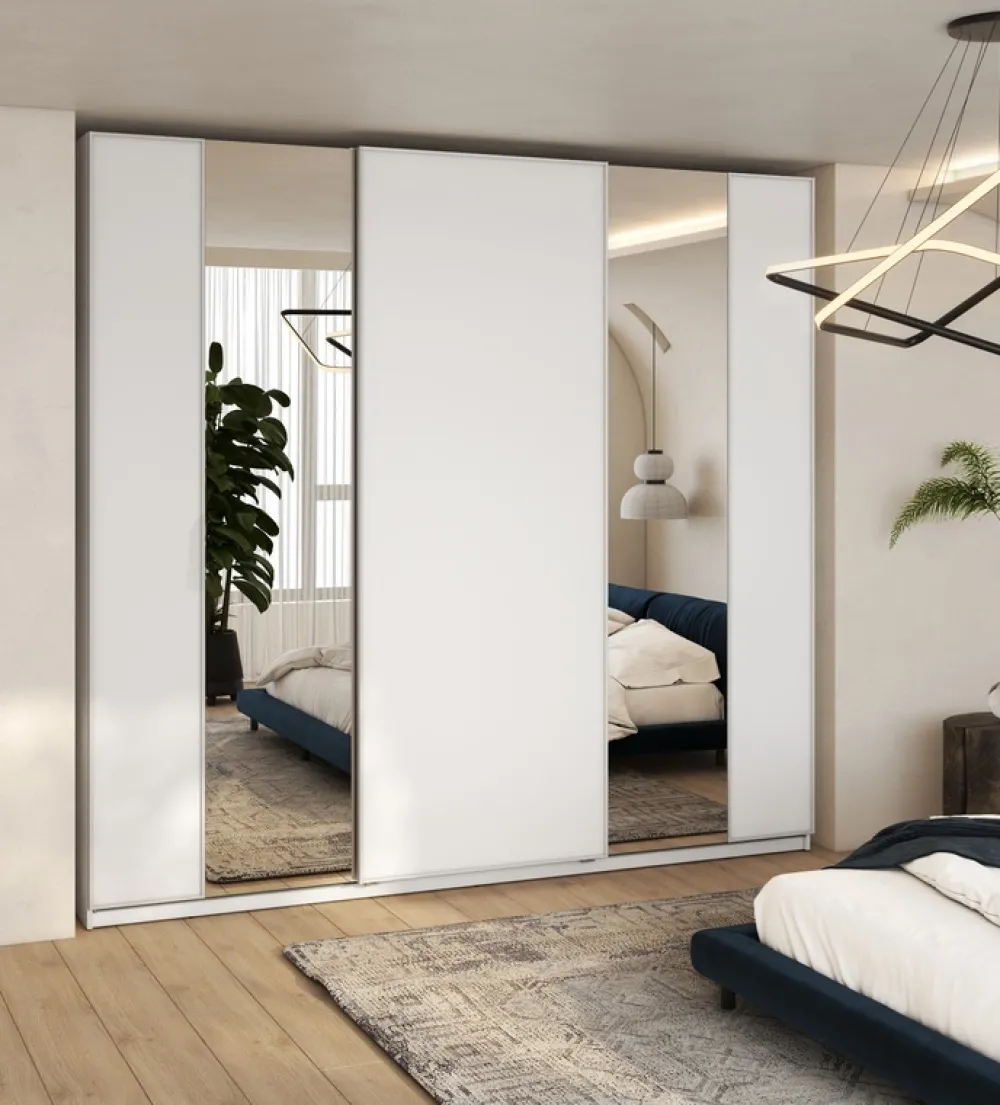 Zestawy Mebli Do Przedpokoju|Szafy Trzydrzwiowe>lenart. Biała nowoczesna szafa przesuwna z lustrem 220 cm z półkami MAXI