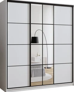 Zestawy Mebli Do Przedpokoju|Szafy Trzydrzwiowe>BROMARKT Biała nowoczesna szafa przesuwna z lustrem 180 cm EDGE biały