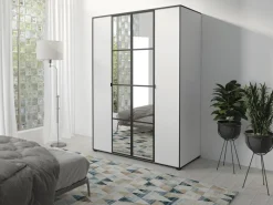 Szafy Młodzieżowe|Szafy Otwierane>JUREK Biała nowoczesna szafa z lustrem 150 cm drążek półki OLAS biały