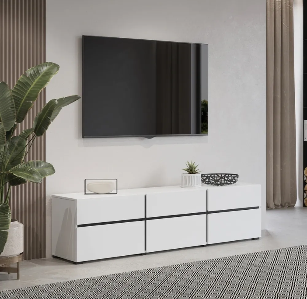 Zestawy Mebli Do Sypialni|Szafki Rtv>Helvetia Biała nowoczesna szafka RTV pod telewizor 180 cm CROSS