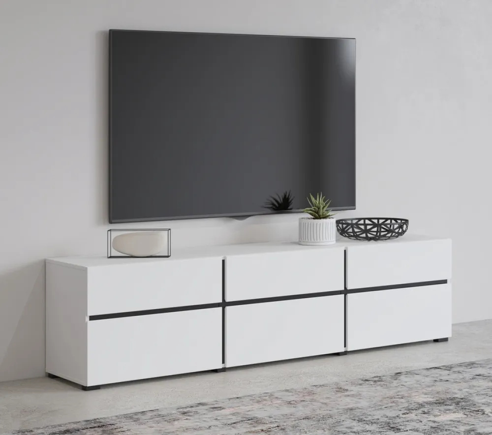 Zestawy Mebli Do Sypialni|Szafki Rtv>Helvetia Biała nowoczesna szafka RTV pod telewizor 180 cm CROSS