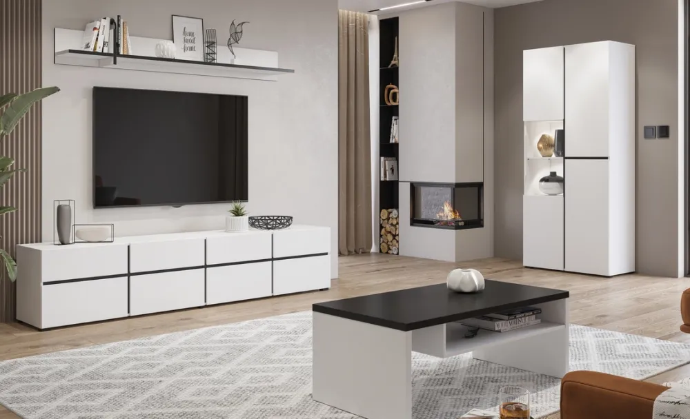 Zestawy Mebli Do Sypialni|Szafki Rtv>Helvetia Biała nowoczesna szafka RTV pod telewizor 180 cm CROSS