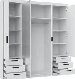 Meble Dla Dzieci|Zestawy Mebli Do Przedpokoju>Lempert Biała szafa 180 cm modułowa z lustrem i szufladami KUBA biały