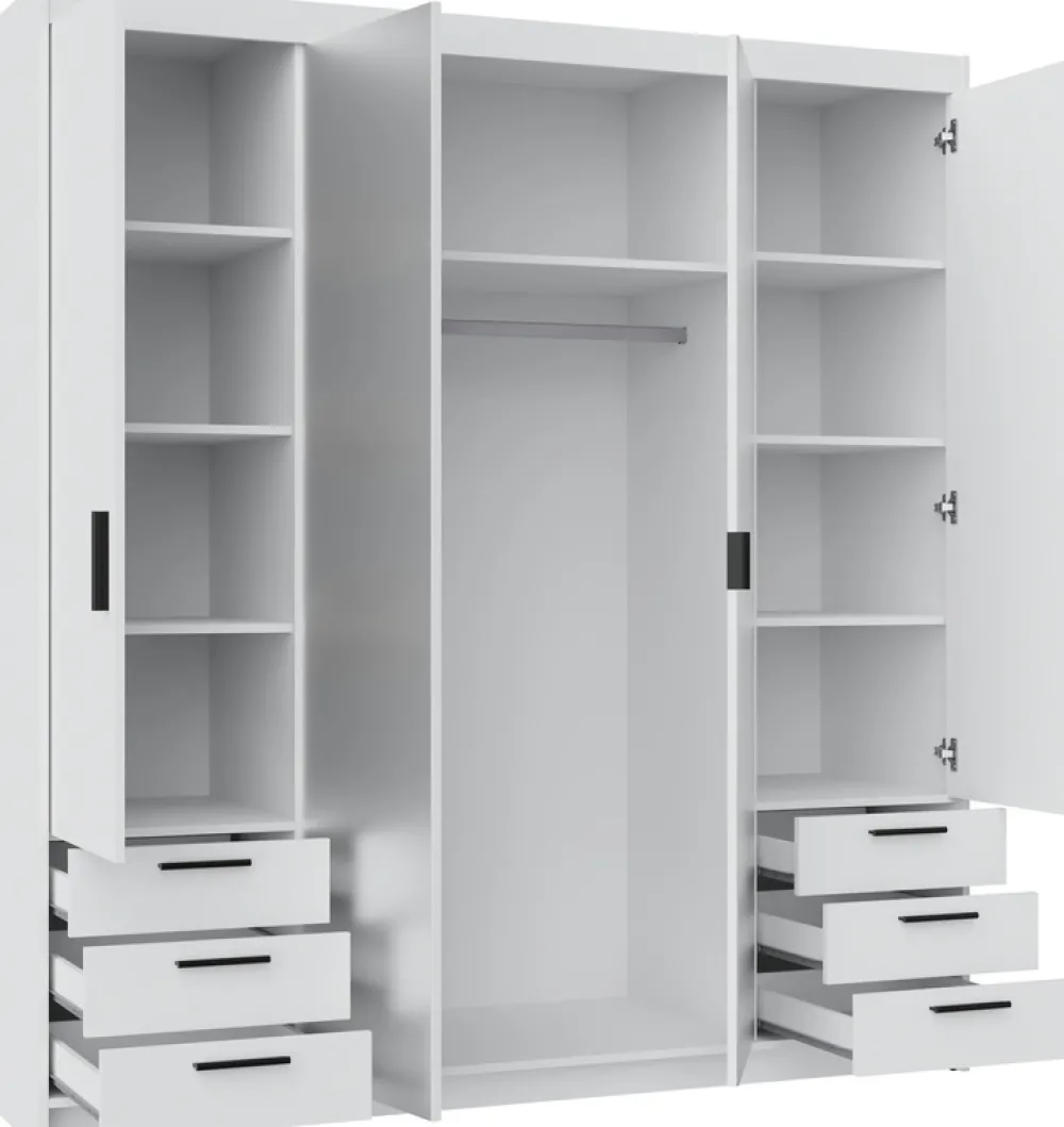 Meble Dla Dzieci|Zestawy Mebli Do Przedpokoju>Lempert Biała szafa 180 cm modułowa z lustrem i szufladami KUBA biały