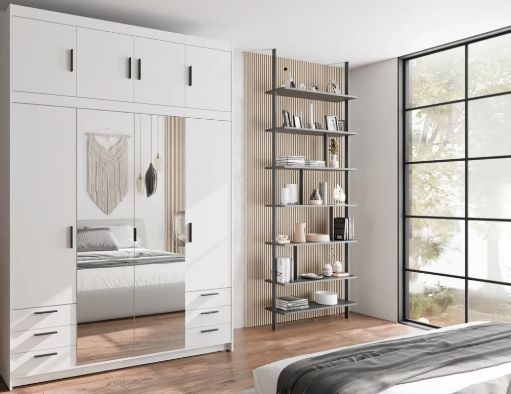 Meble Dla Dzieci|Zestawy Mebli Do Przedpokoju>Lempert Biała szafa 180 cm modułowa z lustrem i szufladami KUBA biały