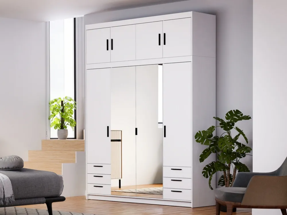 Meble Dla Dzieci|Zestawy Mebli Do Przedpokoju>Lempert Biała szafa 180 cm modułowa z lustrem i szufladami KUBA biały